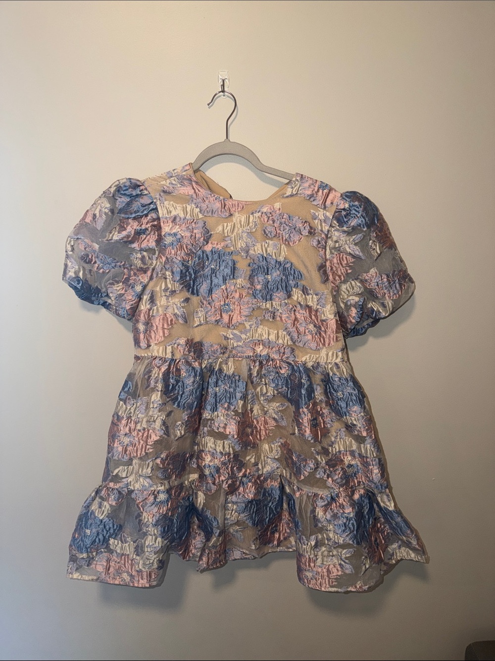 Elliatt Pastel Floral Puff-Sleeve Mini Dress — Blue & Pink